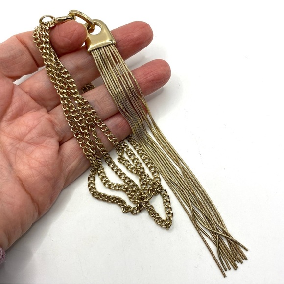 Gold Tone Dangle Chains Long Necklace - Picture 3 of 7